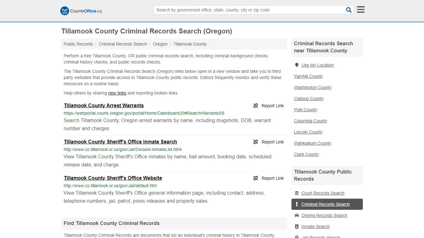 Tillamook County Criminal Records Search (Oregon) - County Office